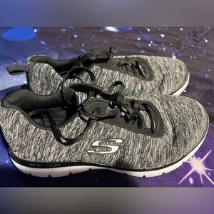 Womens Skechers Black and Gray Knit Lace-Up Sneakers